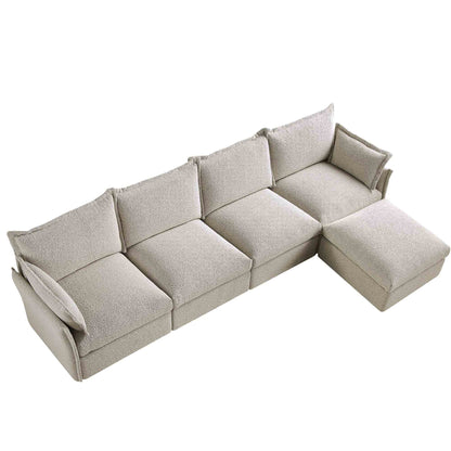 Canapé modulaire Byron Pillow Edge Mist Grey Boucle, méridienne 4 places