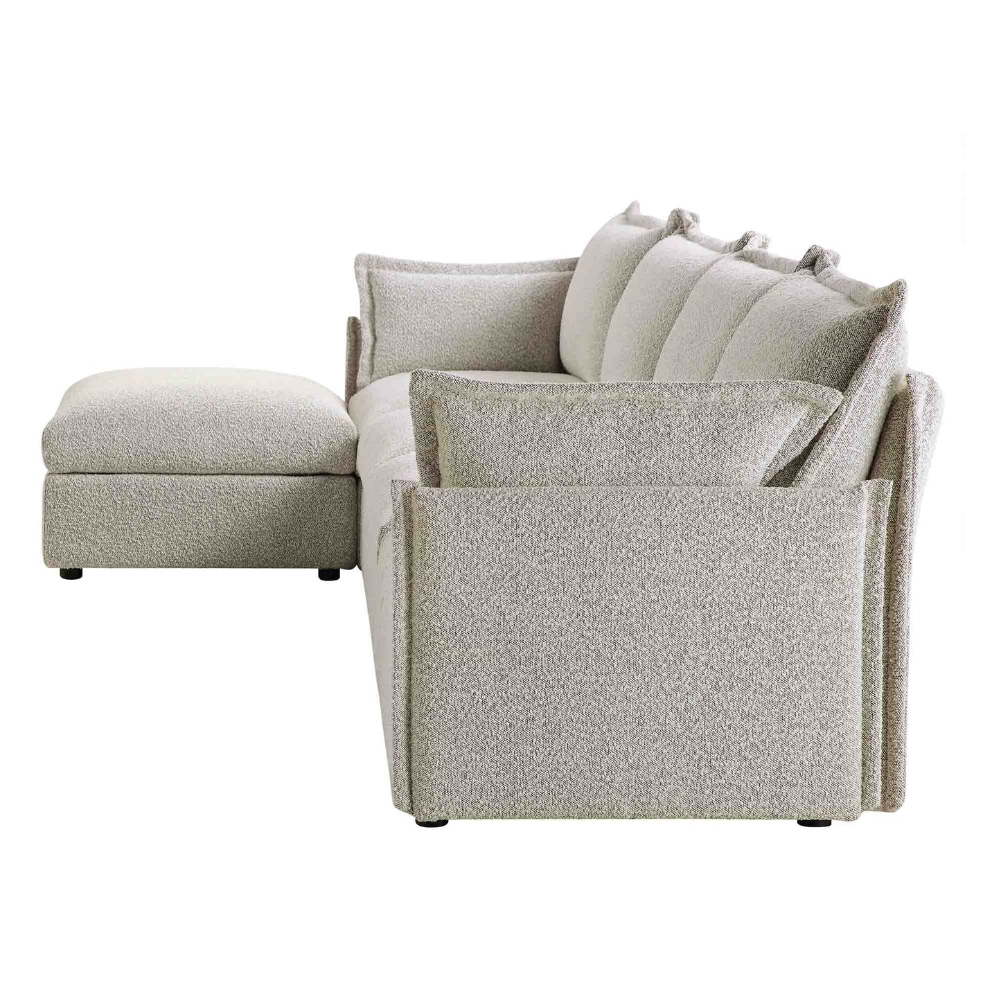 Canapé modulaire Byron Pillow Edge Mist Grey Boucle, méridienne 4 places