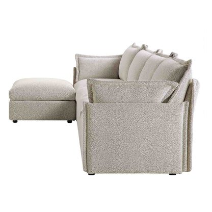 Canapé modulaire Byron Pillow Edge Mist Grey Boucle, méridienne 4 places