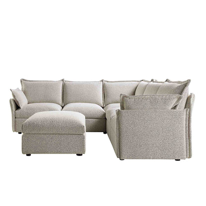 Canapé d'angle modulable 5 places et tabouret Byron Pillow Edge Mist Grey Boucle