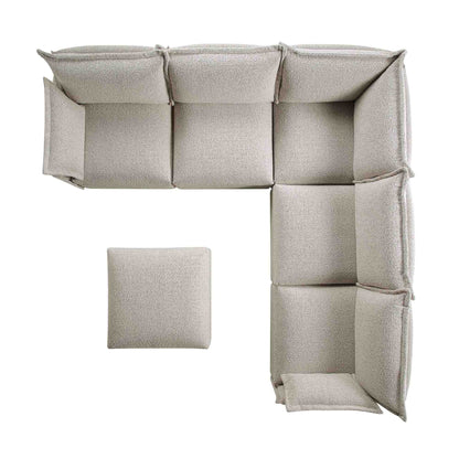 Canapé d'angle modulable 5 places et tabouret Byron Pillow Edge Mist Grey Boucle