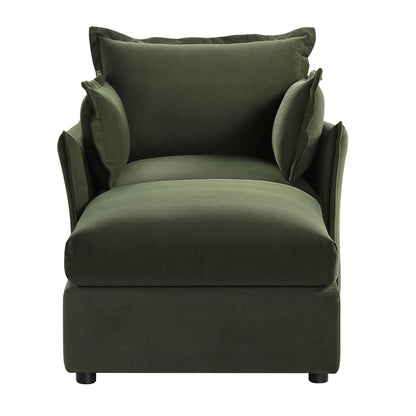 Canapé modulaire Byron Pillow Edge en velours vert mousse, méridienne 1 place