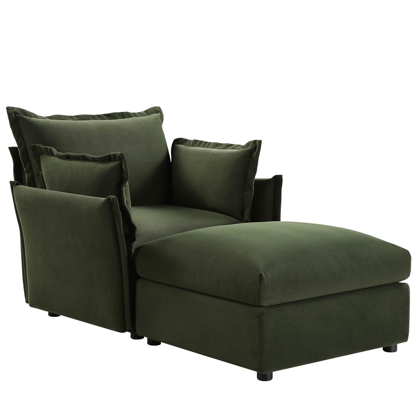 Canapé modulaire Byron Pillow Edge en velours vert mousse, méridienne 1 place