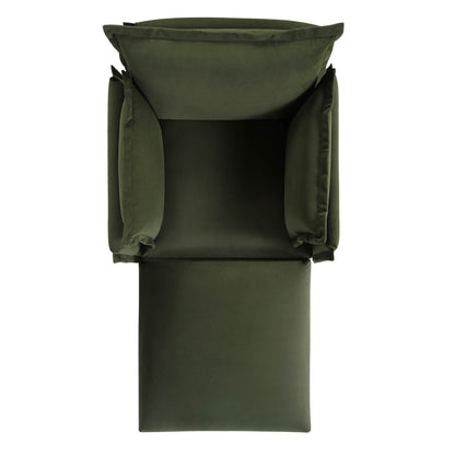 Canapé modulaire Byron Pillow Edge en velours vert mousse, méridienne 1 place