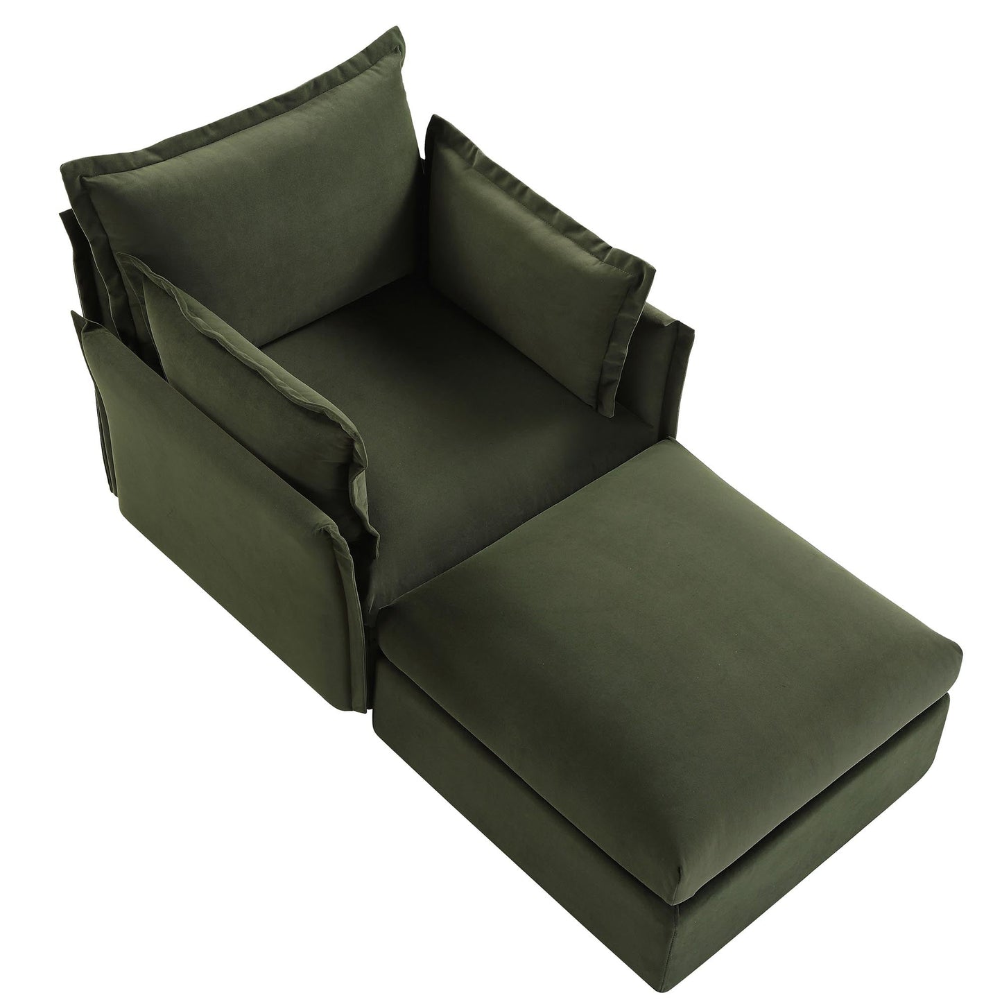 Canapé modulaire Byron Pillow Edge en velours vert mousse, méridienne 1 place