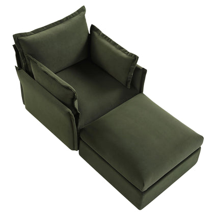 Canapé modulaire Byron Pillow Edge en velours vert mousse, méridienne 1 place