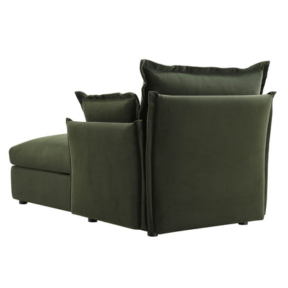 Canapé modulaire Byron Pillow Edge en velours vert mousse, méridienne 1 place
