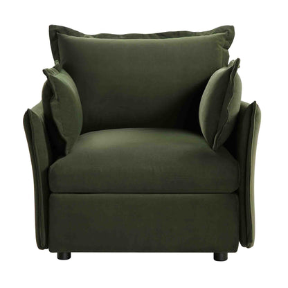 Canapé modulable Byron Pillow Edge en velours vert mousse, 1 place