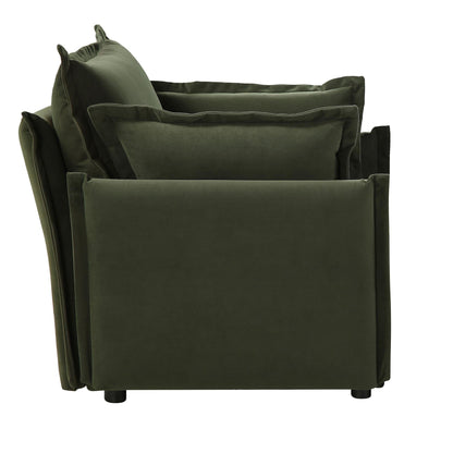 Canapé modulable Byron Pillow Edge en velours vert mousse, 1 place