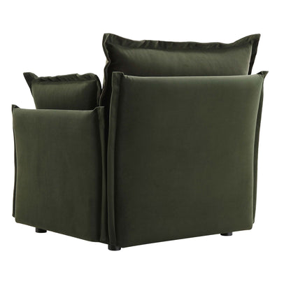 Canapé modulable Byron Pillow Edge en velours vert mousse, 1 place