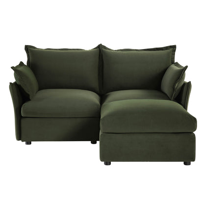 Canapé modulaire Byron Pillow Edge en velours vert mousse, méridienne 2 places