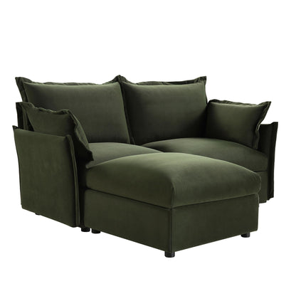 Canapé modulaire Byron Pillow Edge en velours vert mousse, méridienne 2 places