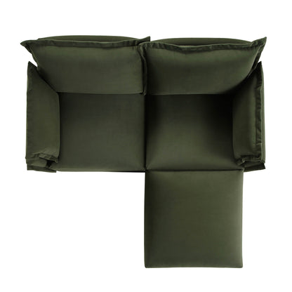 Canapé modulaire Byron Pillow Edge en velours vert mousse, méridienne 2 places