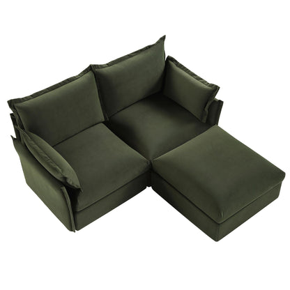 Canapé modulaire Byron Pillow Edge en velours vert mousse, méridienne 2 places