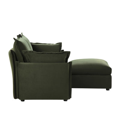 Canapé modulaire Byron Pillow Edge en velours vert mousse, méridienne 2 places