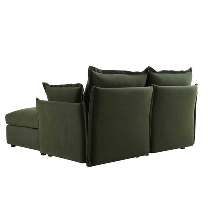Canapé modulaire Byron Pillow Edge en velours vert mousse, méridienne 2 places