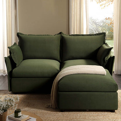 Canapé modulaire Byron Pillow Edge en velours vert mousse, méridienne 2 places