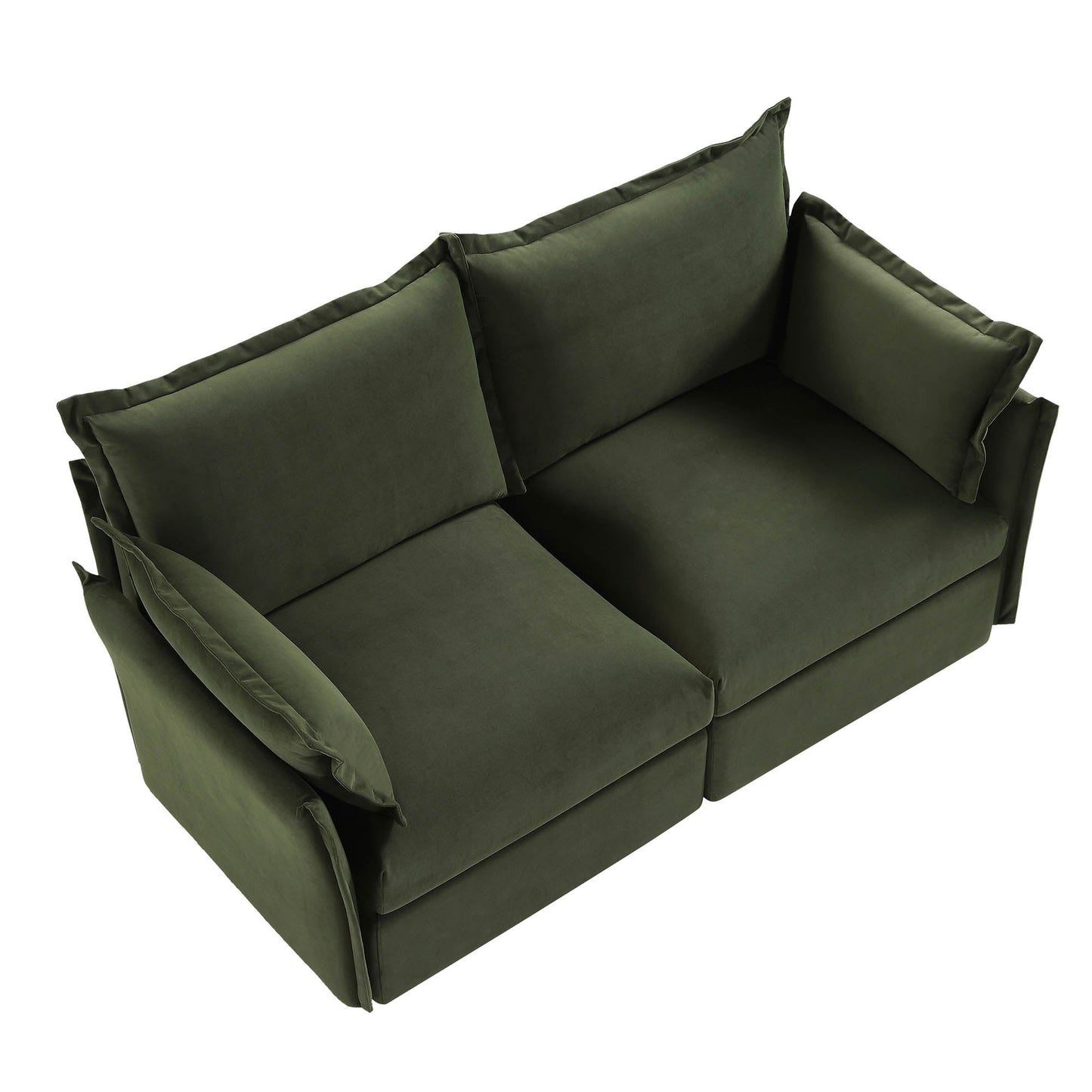 Canapé modulable Byron Pillow Edge en velours vert mousse, 2 places