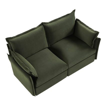 Canapé modulable Byron Pillow Edge en velours vert mousse, 2 places