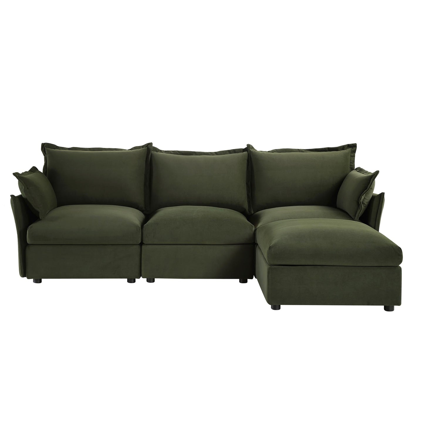 Canapé modulaire Byron Pillow Edge en velours vert mousse, méridienne 3 places