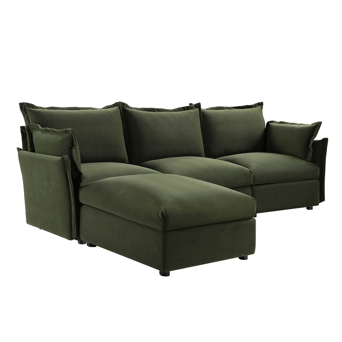 Canapé modulaire Byron Pillow Edge en velours vert mousse, méridienne 3 places