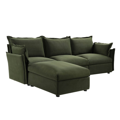 Canapé modulaire Byron Pillow Edge en velours vert mousse, méridienne 3 places