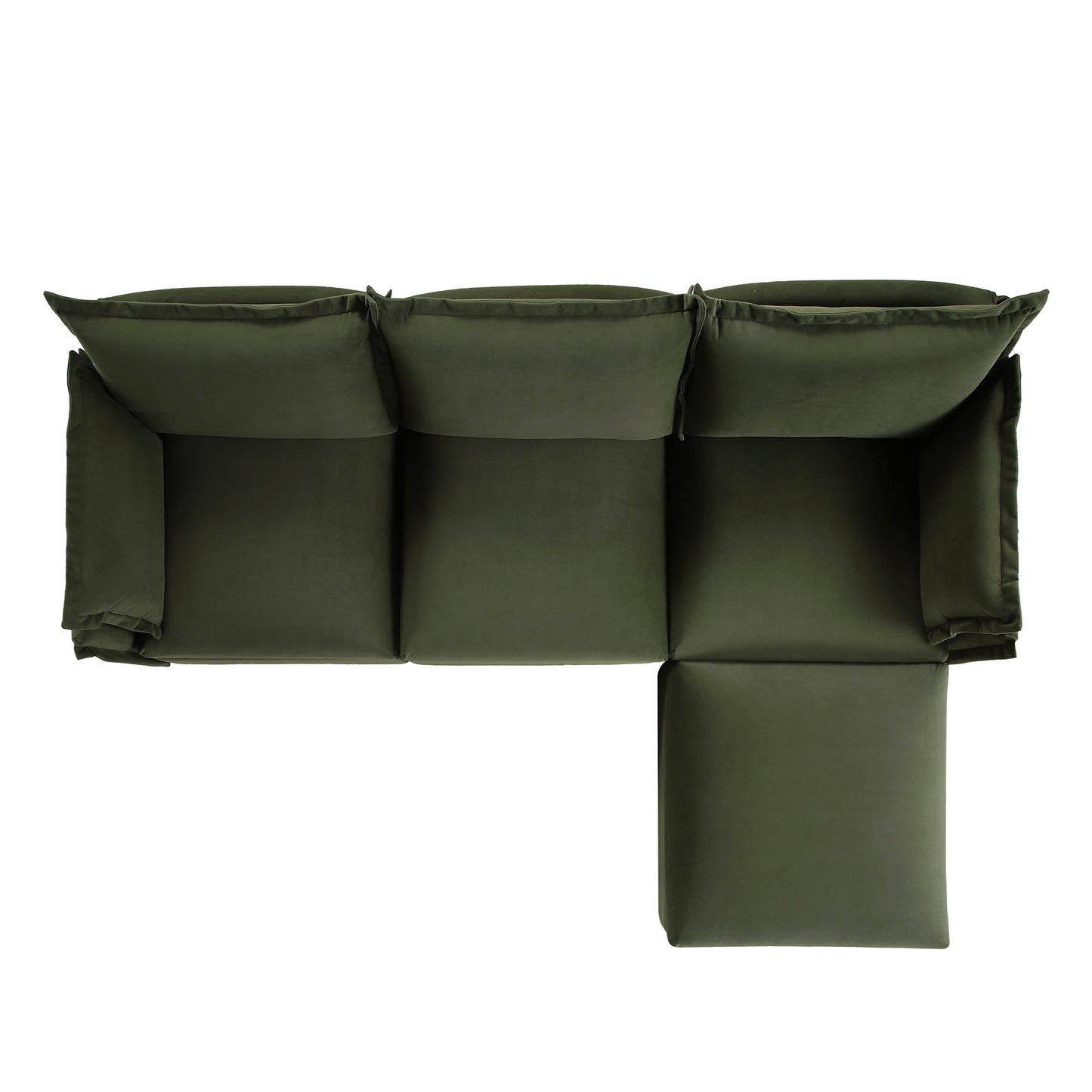 Canapé modulaire Byron Pillow Edge en velours vert mousse, méridienne 3 places