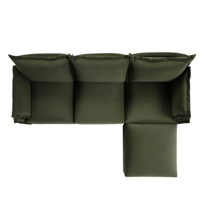 Canapé modulaire Byron Pillow Edge en velours vert mousse, méridienne 3 places