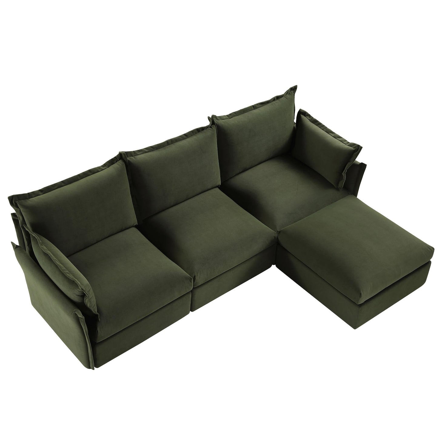 Canapé modulaire Byron Pillow Edge en velours vert mousse, méridienne 3 places