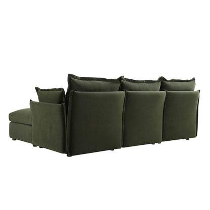 Canapé modulaire Byron Pillow Edge en velours vert mousse, méridienne 3 places