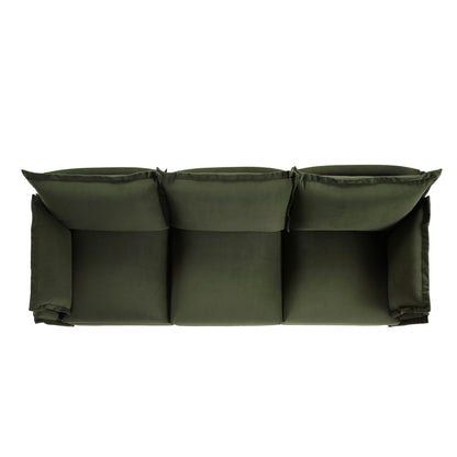 Canapé modulable Byron Pillow Edge en velours vert mousse, 3 places