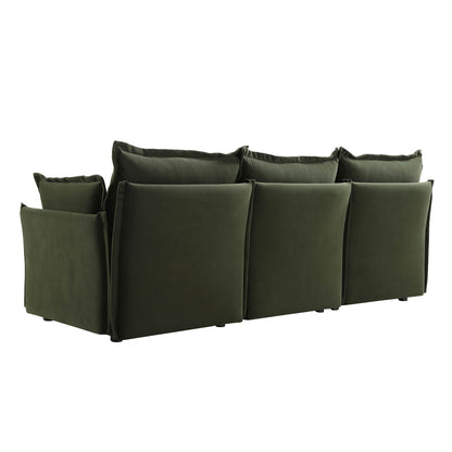 Canapé modulable Byron Pillow Edge en velours vert mousse, 3 places
