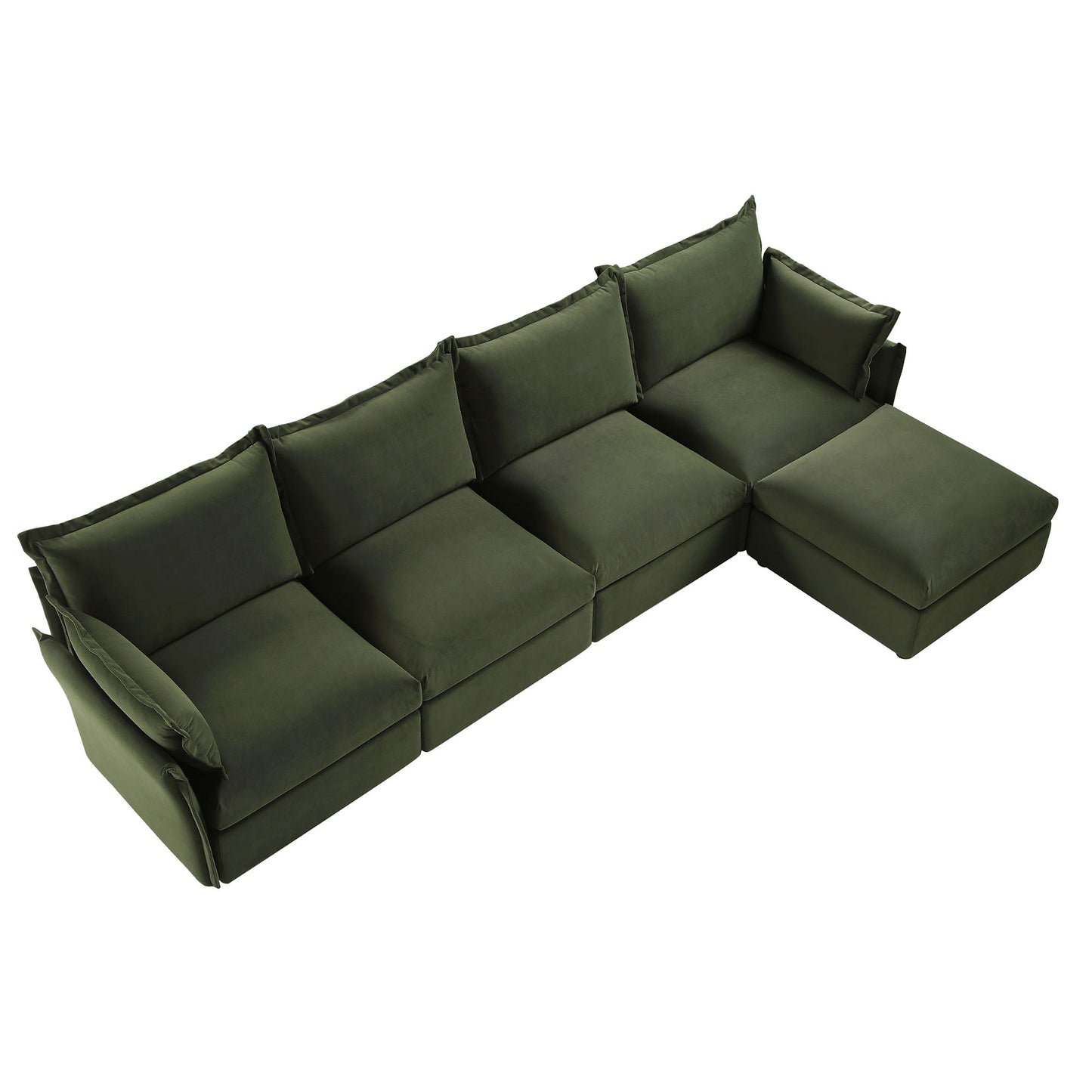 Canapé modulaire Byron Pillow Edge en velours vert mousse, méridienne 4 places