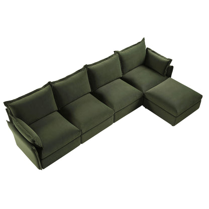 Canapé modulaire Byron Pillow Edge en velours vert mousse, méridienne 4 places