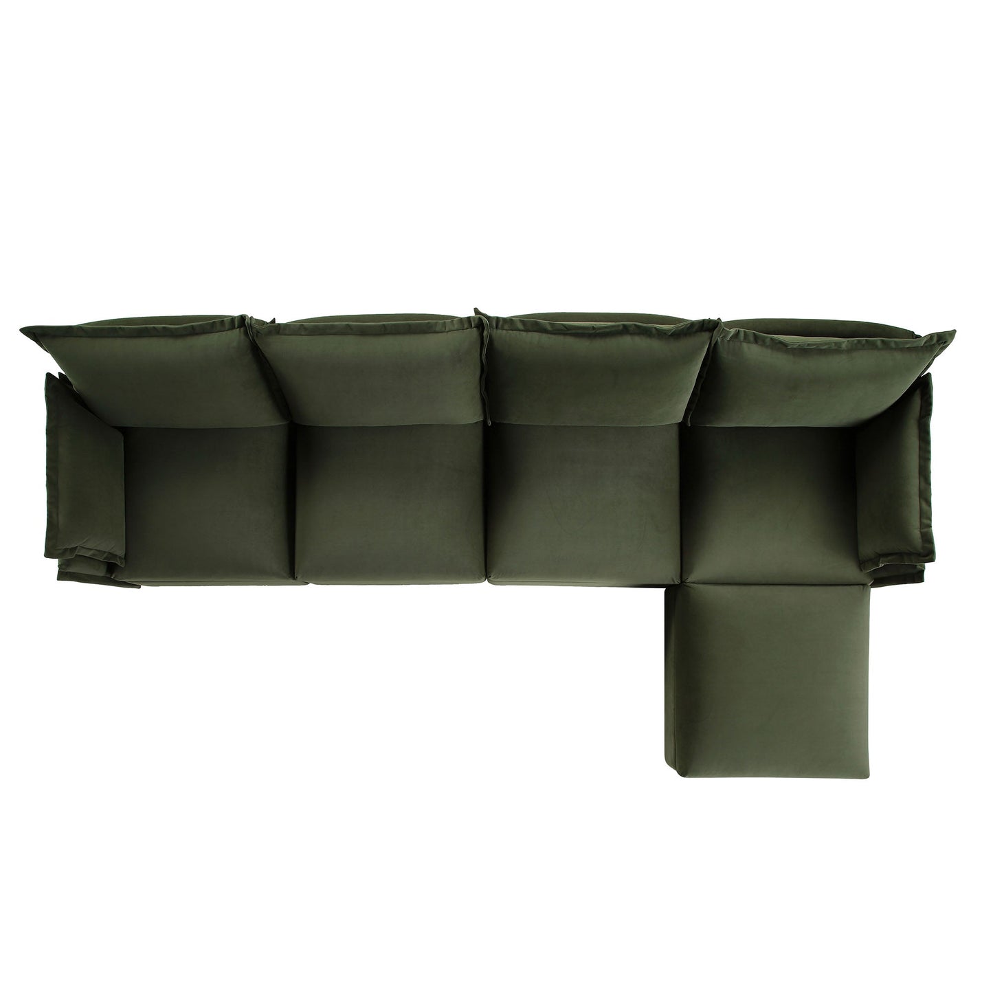 Canapé modulaire Byron Pillow Edge en velours vert mousse, méridienne 4 places