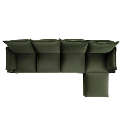 Canapé modulaire Byron Pillow Edge en velours vert mousse, méridienne 4 places