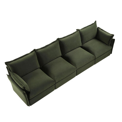 Canapé modulable Byron Pillow Edge en velours vert mousse, 4 places