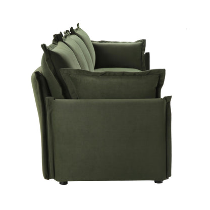 Canapé modulable Byron Pillow Edge en velours vert mousse, 4 places
