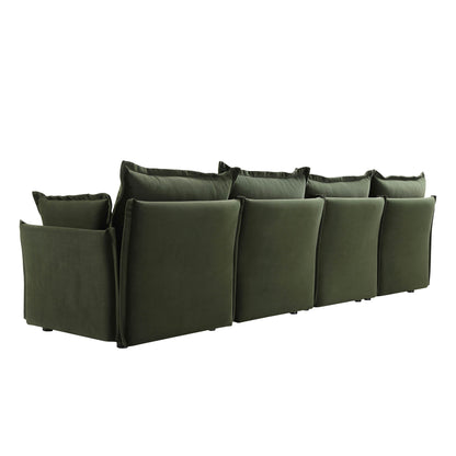 Canapé modulable Byron Pillow Edge en velours vert mousse, 4 places