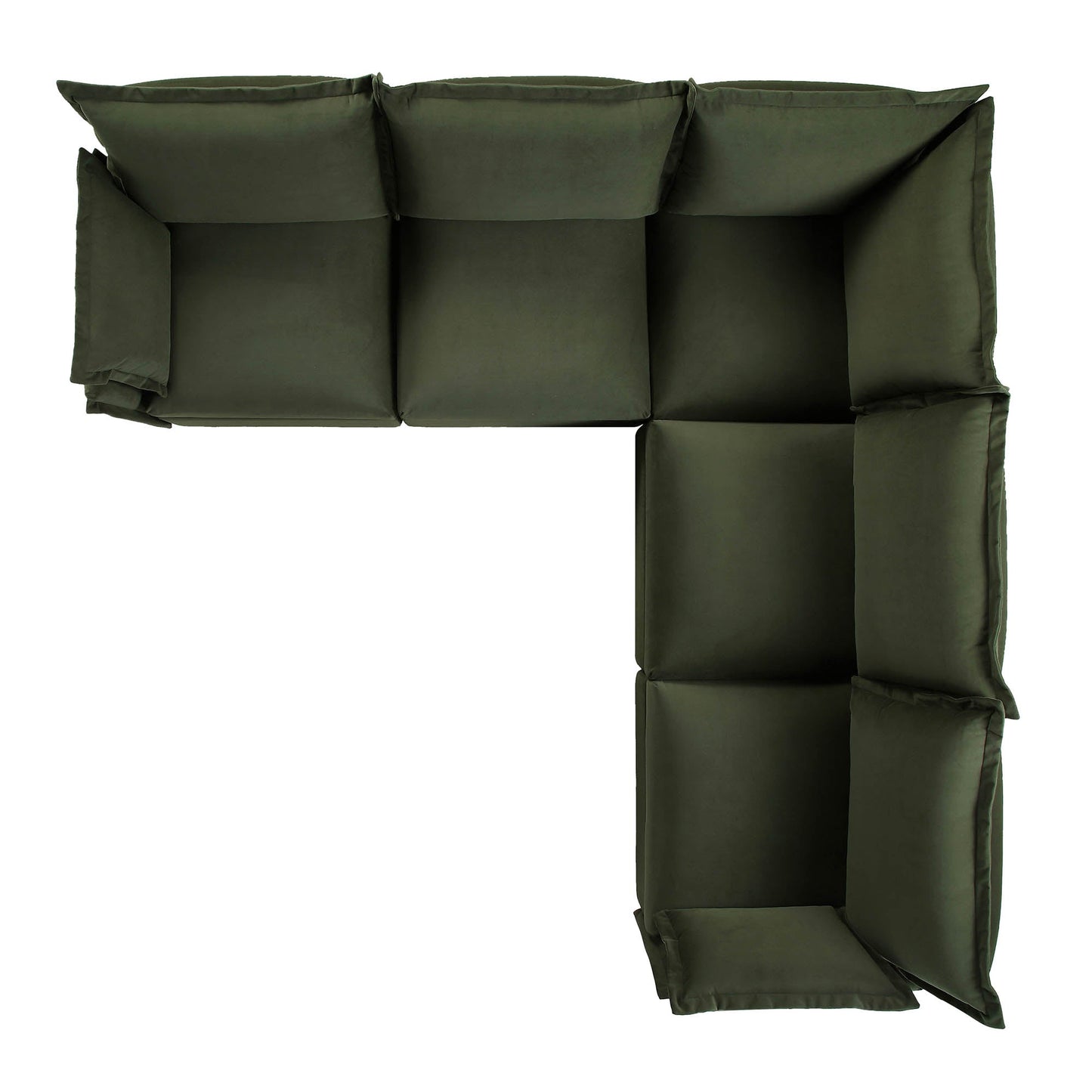 Canapé d'angle modulable Byron Pillow Edge en velours vert mousse, 5 places