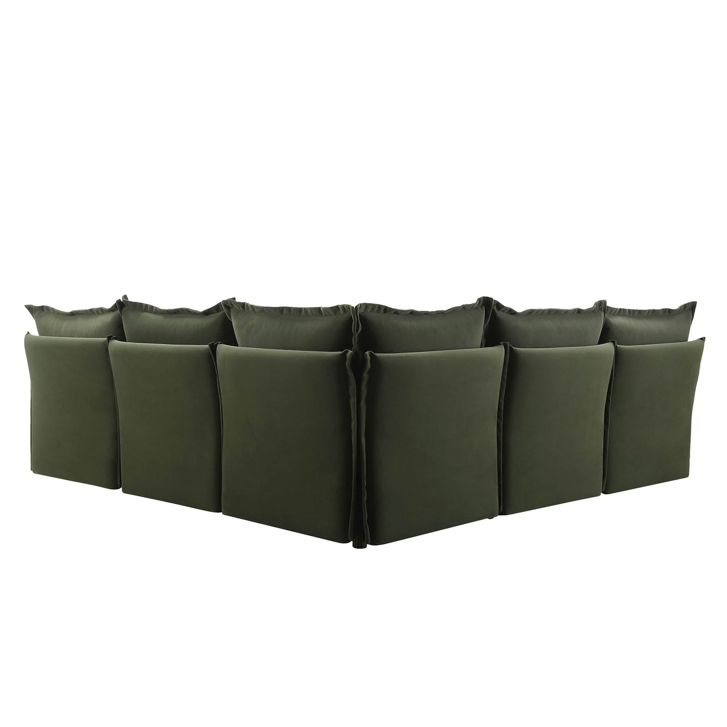 Canapé d'angle modulable Byron Pillow Edge en velours vert mousse, 5 places