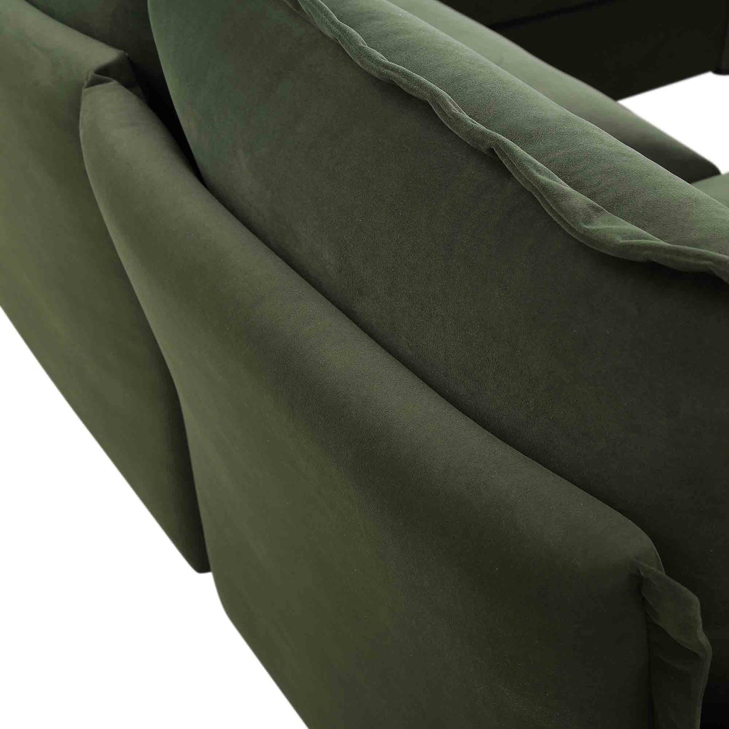 Canapé d'angle modulable Byron Pillow Edge en velours vert mousse, 5 places