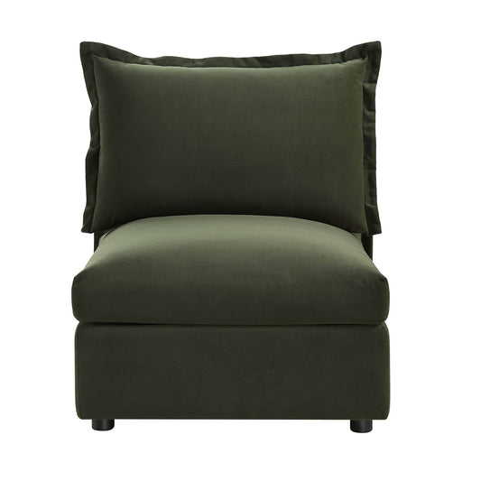 Canapé modulable Byron Pillow Edge en velours vert mousse, 1 place, sans accoudoirs