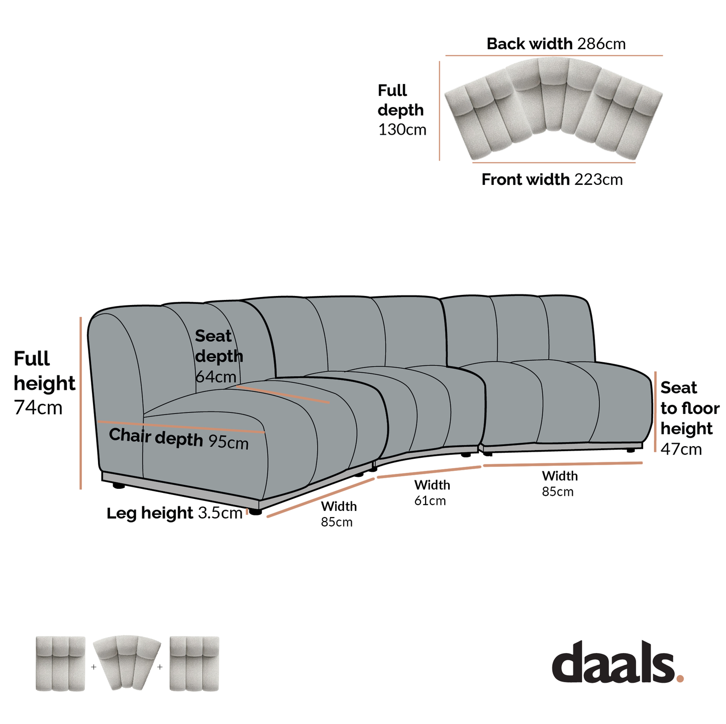 Canapé Modulable Granvia Ecru Boucle, Canapé d'Angle 3 Places