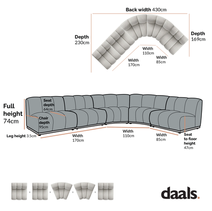 Canapé Modulable Granvia Ecru Boucle, Grand Canapé 5 Places en L