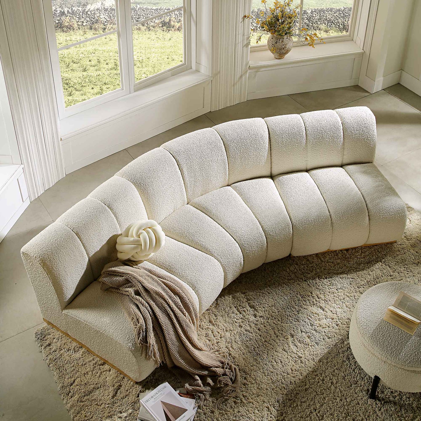 Canapé Modulable Granvia Ecru Boucle, Canapé d'Angle 3 Places