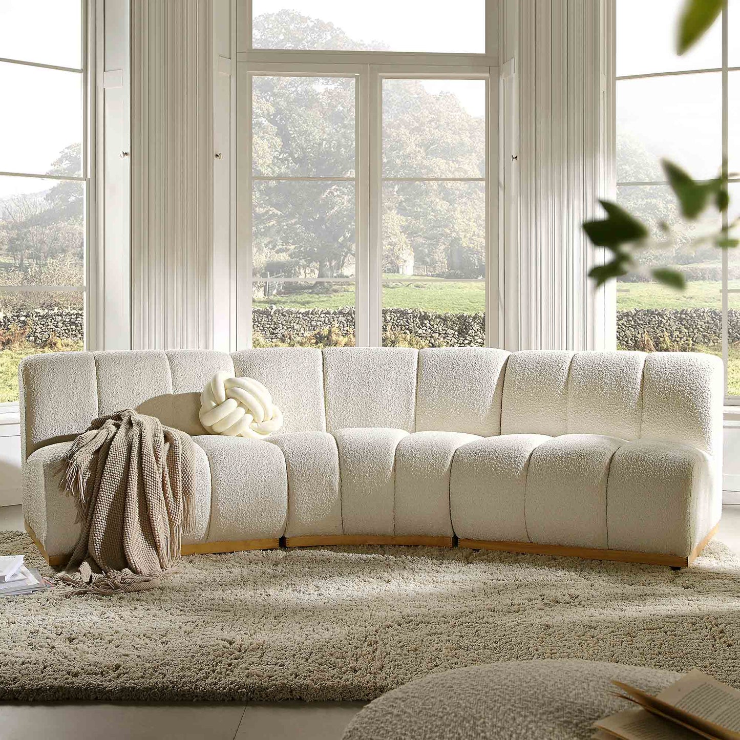 Canapé Modulable Granvia Ecru Boucle, Canapé d'Angle 3 Places