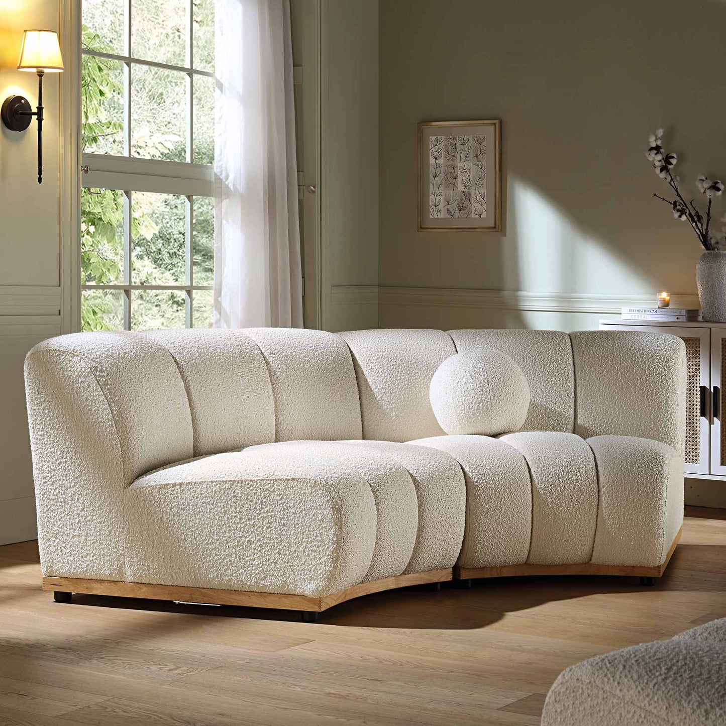 Canapé Modulable Granvia Ecru Boucle, Canapé Courbé 2 Places