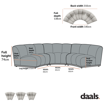 Canapé Modulable Granvia Taupe Boucle, Canapé Courbé 3 Places