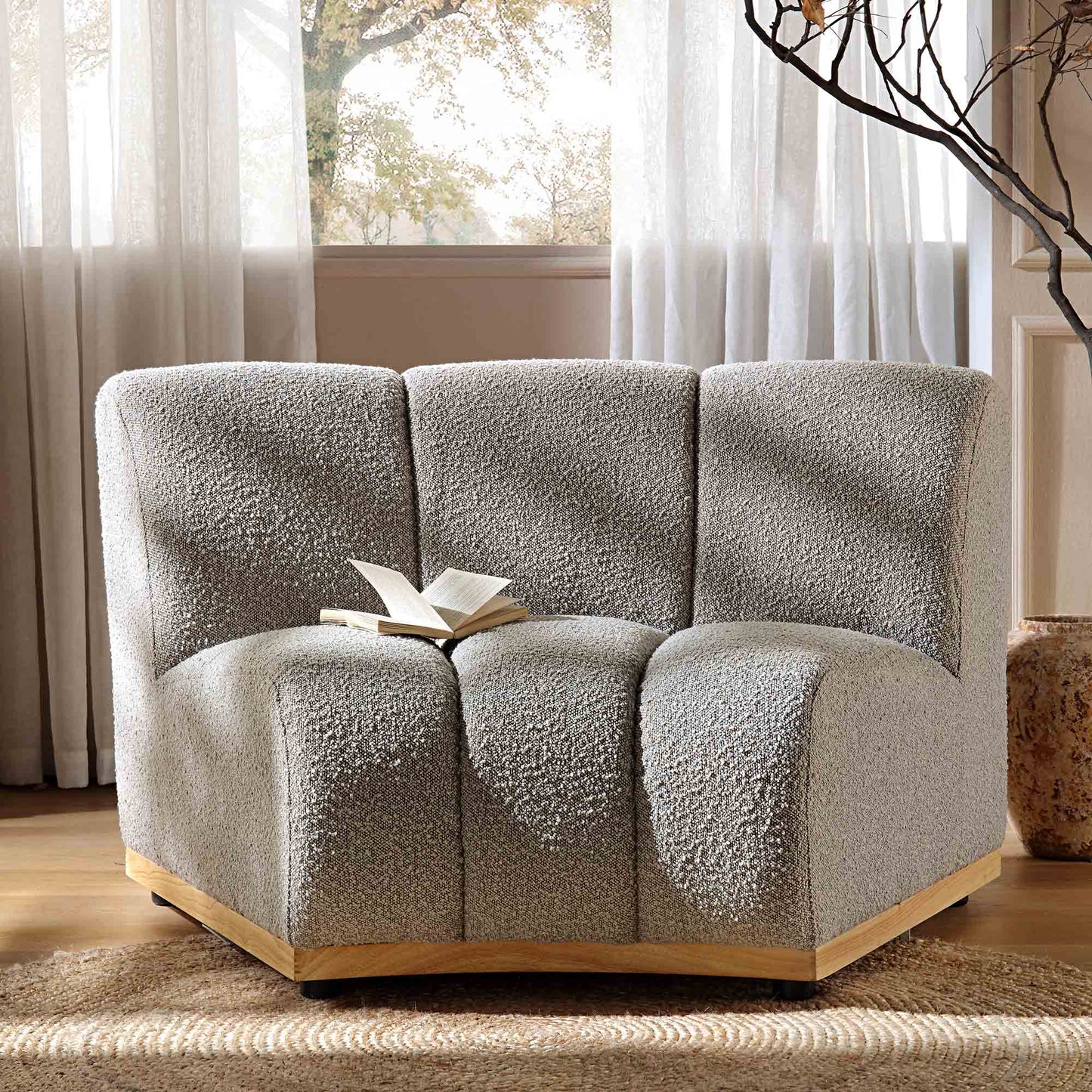 Canapé Modulable Granvia Taupe Boucle, Canapé Courbé 1 Place